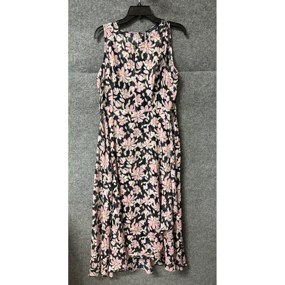 Tommy‎ Hilfiger Dress Womens 12 Pink Blue Floral Ruffle Hem Midi Flutter R43